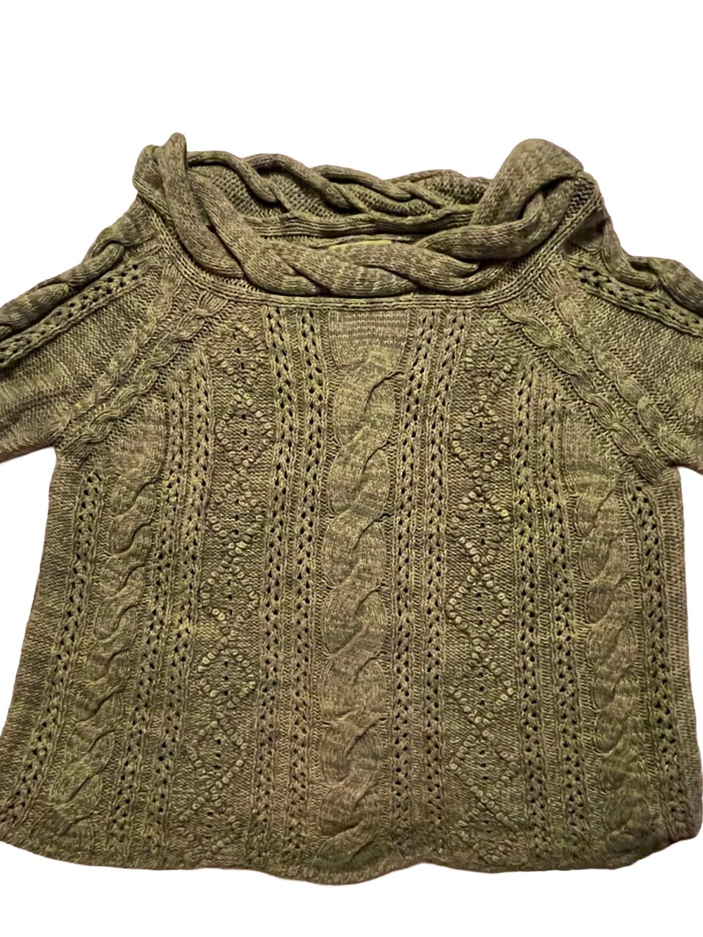 Sigrid Olsen Olive Cable Knit Wide Neck Sweater, olive Green